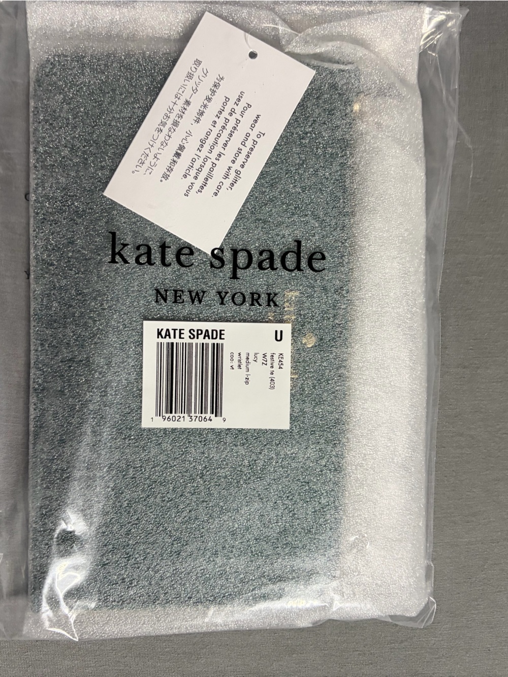 NWT Kate Spade Medium Zipper Wristlet in Festive Teal Glitter with Gold Hardware